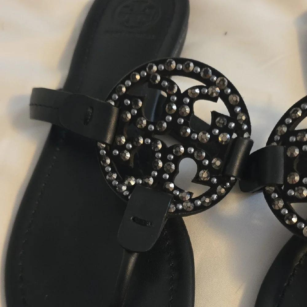 Tory Burch Black Studded Miller Thong Sandals
